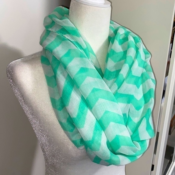Zara Tiffany Blue Teal Mint Chevron Bohemian Artsy Whimsical Infinity Scarf - Picture 3 of 11